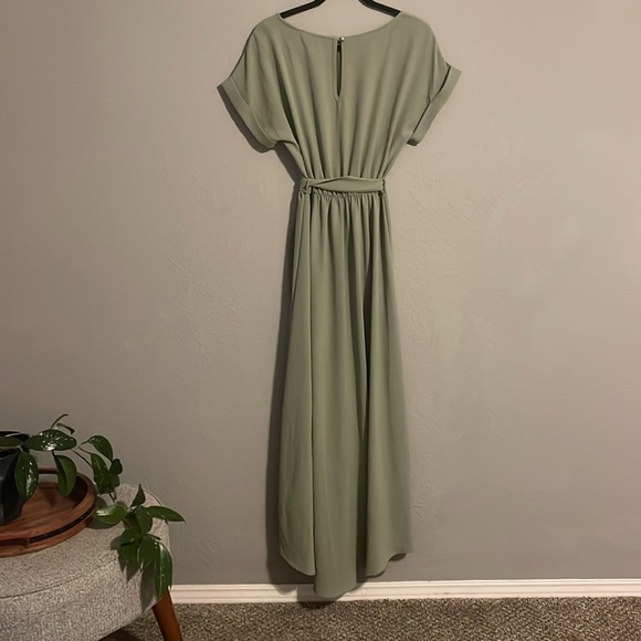 First Love Wrap Dress M Sage Green Maxi Belted Wedding Guest Modest Bridesmaid - Picture 6 of 14
